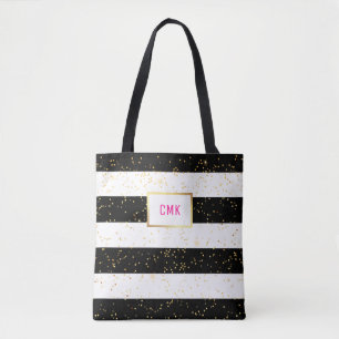Tote Bag Rayures noires et blanches avec des confettis d'or