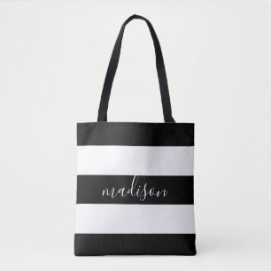 Tote Bag Rayures noires et blanches avec la typographie