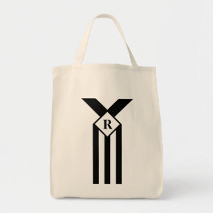 Tote Bag Rayures noires et chevrons avec monogramme sur fon