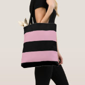 Tote Bag Rayures noires et roses (De près)