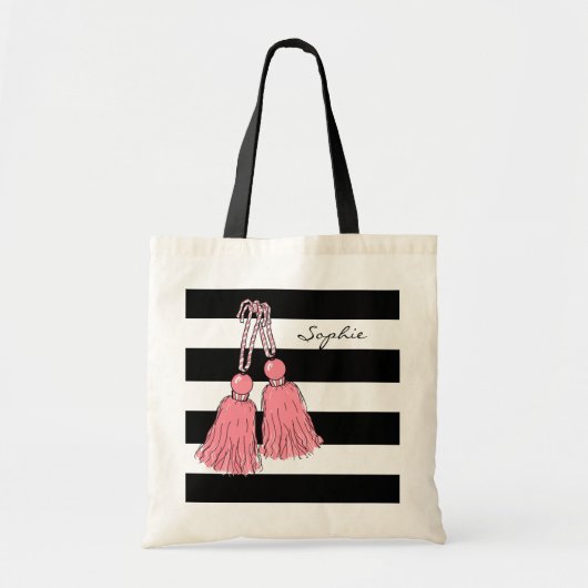 TOTE BAG RAYURES ROSES CHICS DE TOTE_29 TASSELS_BLACK (Devant)