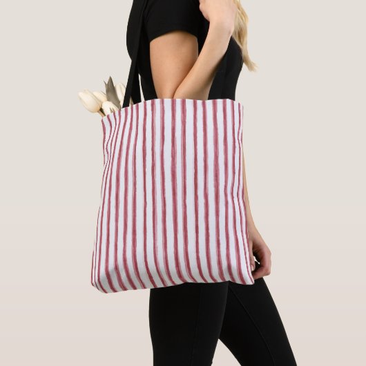 Tote Bag Rayures rouges et blanches (De près)