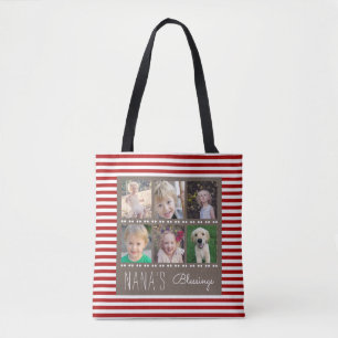 Tote Bag Rayures rouges et blanches de collage de photo des