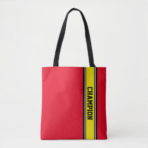 Tote Bag rayures sportives - jaune noir blanc