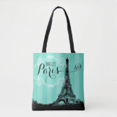 Tote Bag Rayures vertes de Seafoam de monogramme de Paris (Devant)