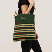 Tote Bag Rayures vertes or et rouges de Noël (De près)