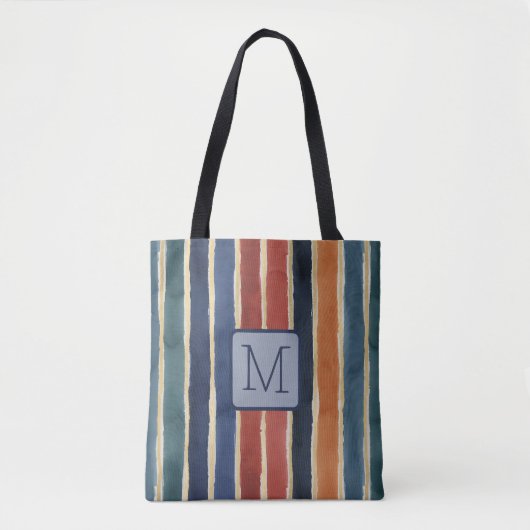 Tote Bag Rayures verticales bloc de couleur marine Monogram (Devant)