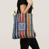 Tote Bag Rayures verticales bloc de couleur marine Monogram (De près)