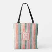 Tote Bag Rayures verticales bloc de couleur pêche Monogramm (Dos)