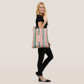Tote Bag Rayures verticales bloc de couleur pêche Monogramm (Sur le modèle)