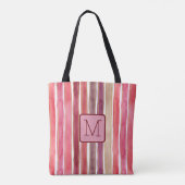 Tote Bag Rayures verticales bloc de couleur prune Monogramm (Dos)