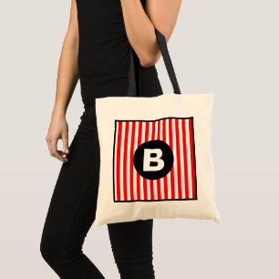 Tote Bag Rayures verticales rouges et blanches Monogramme n