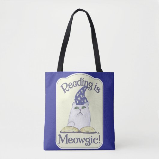 Tote Bag  Reading is Magical Cat Fun Bookworm Slogan (Devant)