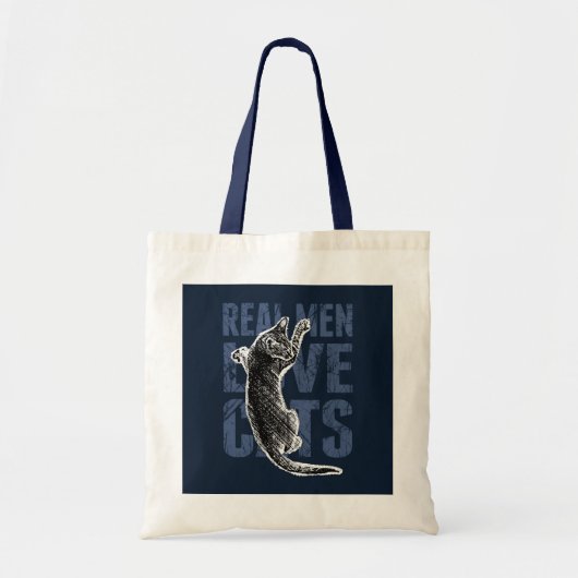 Tote Bag Real Men Love Chats sur acier bleu (Devant)