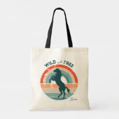 Tote Bag Rearing Blue Horse Retro Rainbow Wild Libre (Dos)