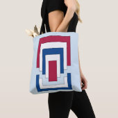 Tote Bag Rectangle Abstrait en rouge, blanc et bleu (De près)