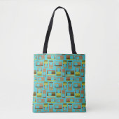 Tote Bag Rectangles à bandes turquoise (Devant)
