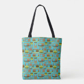 Tote Bag Rectangles à bandes turquoise (Dos)