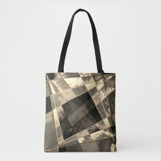 Tote Bag Rectangles inclinées en bois ou beige. (Devant)
