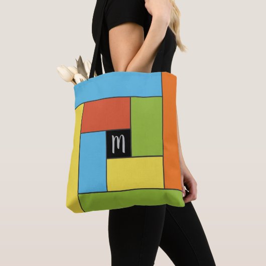 Tote Bag Rectangles Motif (ver8) avec un monogramme personn (De près)