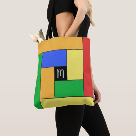 Tote Bag Rectangles Motif (ver9) avec un monogramme personn (De près)