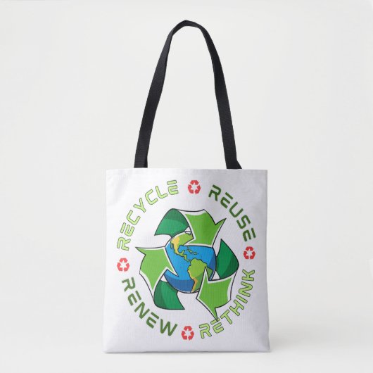 Tote Bag Recycler, Réutiliser, Renouveler, Repenser. Sauvez (Devant)