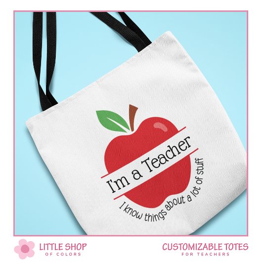 Tote Bag Red Apple Je suis un enseignant Je connais les cho