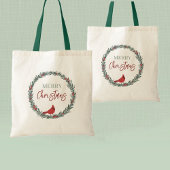 Tote Bag Red Berries Wreath and Red Cardinal Christmas
