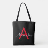 Tote Bag Red Black Girl Script Monogramme Nom Moderne (Dos)
