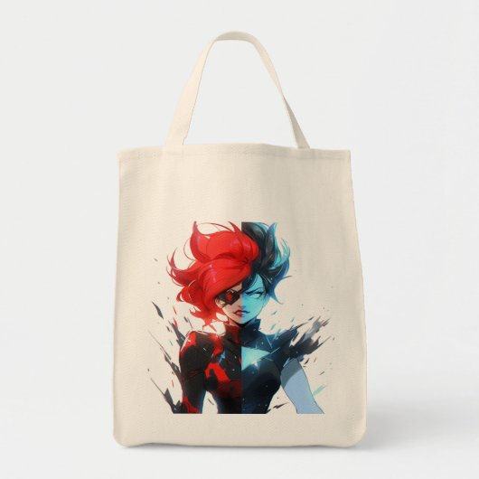 Tote Bag Red Blue Fire Ice Comic Style Anime Girl (Devant)