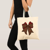 Tote Bag Red + Brown Checkered + Faux Glitter Bow (Devant (produit))