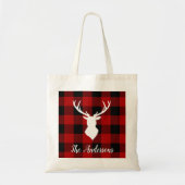 Tote Bag Red Buffalo Plaid & Deer | Nom personnel Cadeau (Devant)