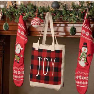 Tote Bag Red Buffalo Plaid & Joy Holiday