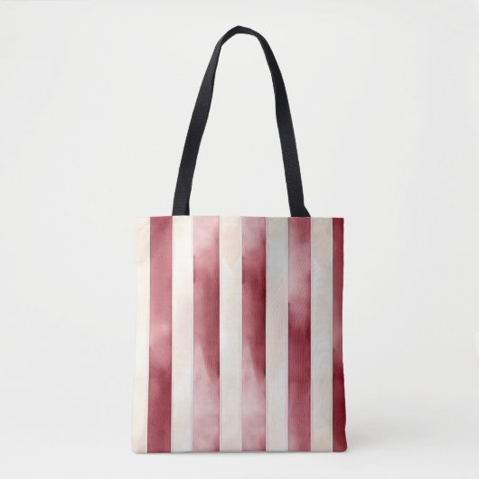 Tote Bag Red Burgundy Cream Stripes Christmas (Devant)