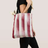 Tote Bag Red Burgundy Cream Stripes Christmas (De près)