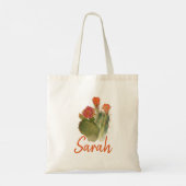 Tote Bag Red Cactus Flowers Girly Script Name Green Floral (Dos)