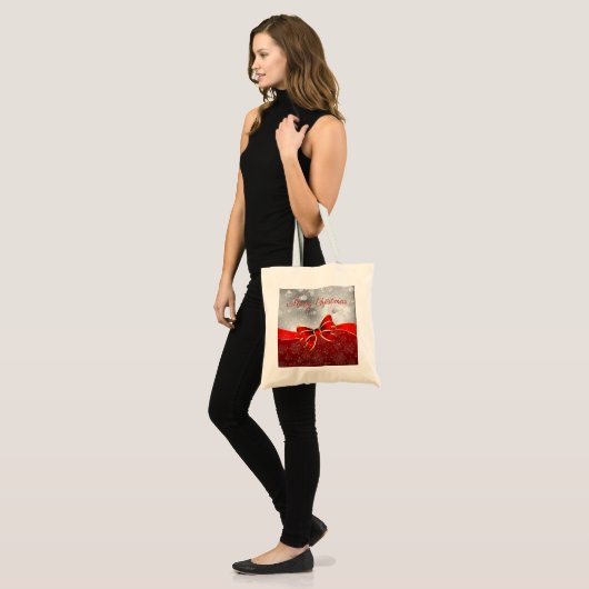 Tote Bag Red Christmas Sparkings Bow Parties scintillant en (Devant (modèle))