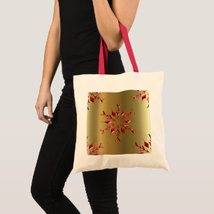 Tote Bag Red Christmas Stars on Gold