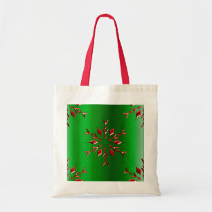Tote Bag Red Christmas Stars on Green