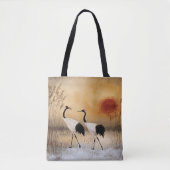 Tote Bag Red crowned cranes, watercolor artwork, (Devant)