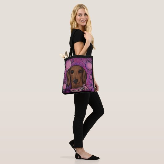 Tote Bag Red Dachshund (Sur le modèle)