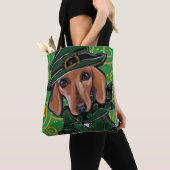 TOTE BAG RED DACHSHUND ST. PATTY (De près)
