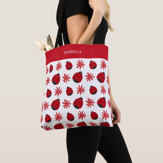 Tote Bag Red Daisy Ladybug Motif Personnalisé (De près)