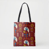 Tote Bag Red Ethnic Summer Boho Floral Pattern (Devant)