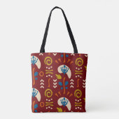 Tote Bag Red Ethnic Summer Boho Floral Pattern (Dos)
