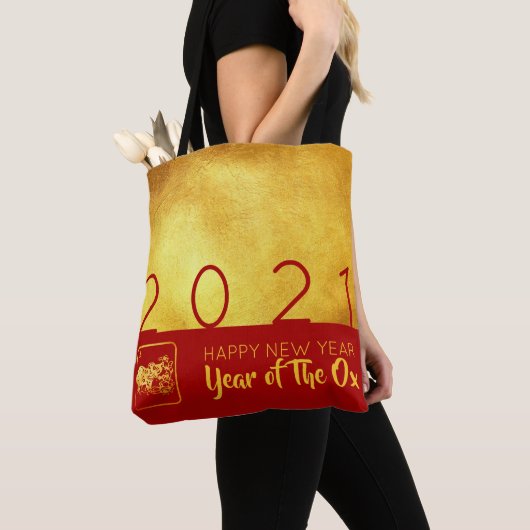 Tote Bag Red Gold Chinese Ox coupé en papier 2021 AoTB (De près)