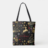 Tote Bag Red Gold Reindeer Joyeux sapin de Noël (Dos)