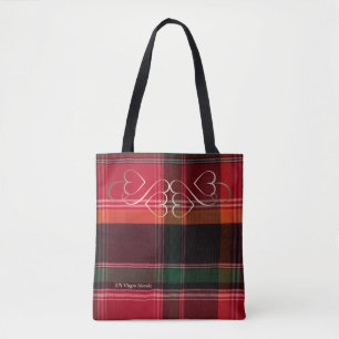 Tote Bag Red Green Madras Gold Swirl Hearts