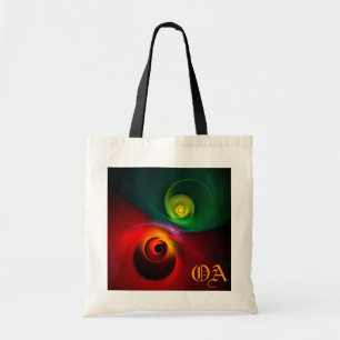 Tote Bag Red Green Yin Yang Moderne Motif d'art Abstrait #2