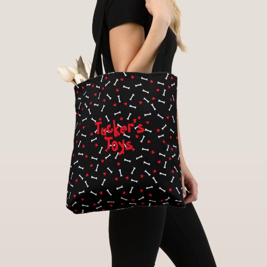 Tote Bag Red Hearts Bones blancs (De près)